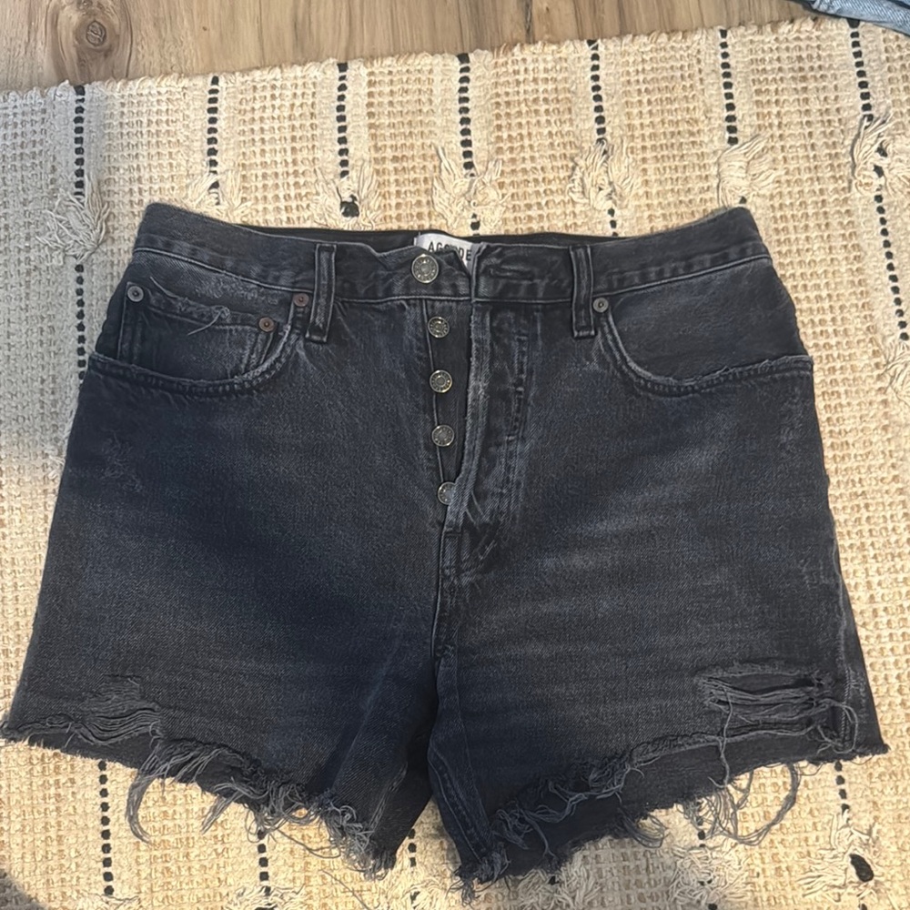 Agolde Black Jean Shorts Distressed High-Waisted